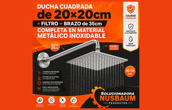 DUCHA CUADRADA de 20×20cm + FILTRO + BRAZO de 35cm